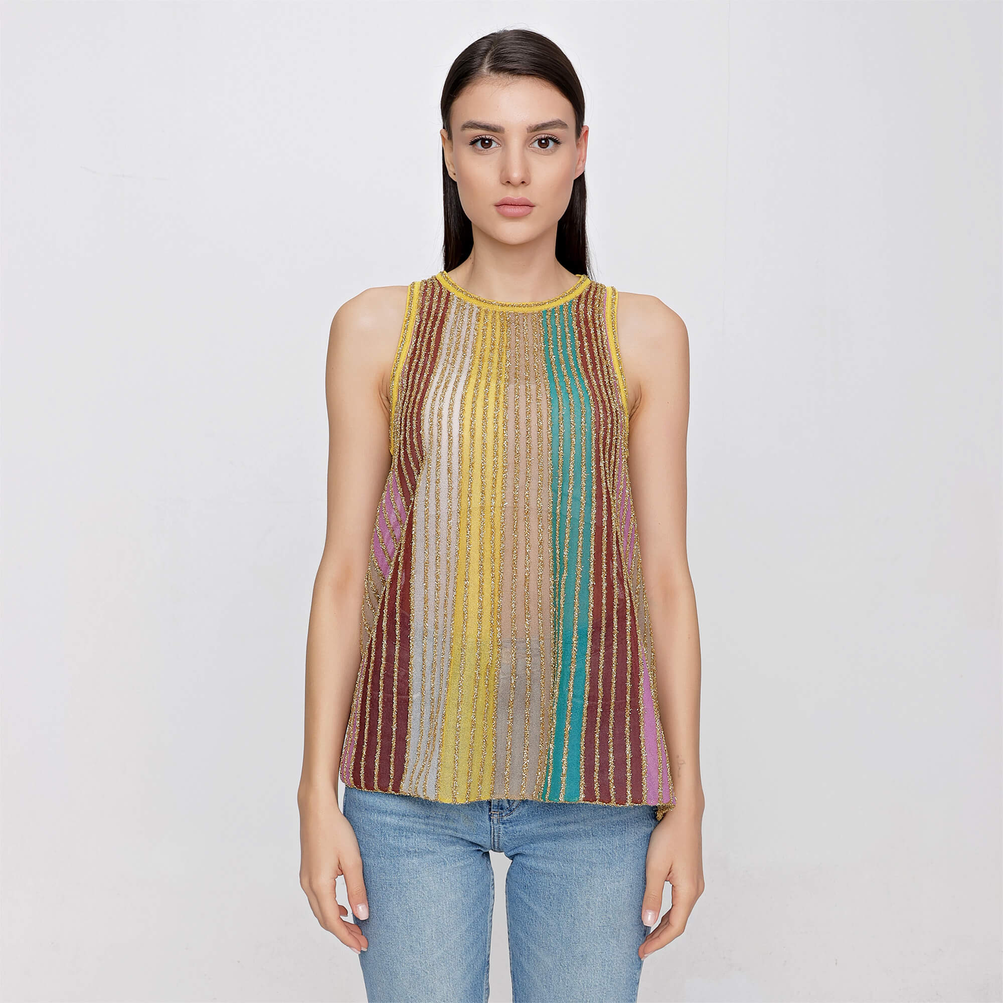 Missoni - Yellow Knit Metallic Stripe Knit Blouse